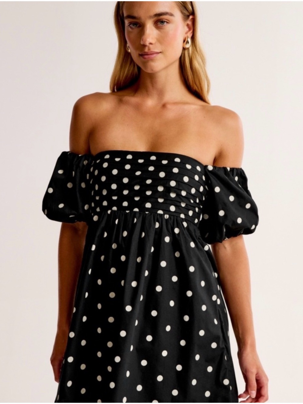 Navy Blue Polka Dot Off-Shoulder Mini Dress